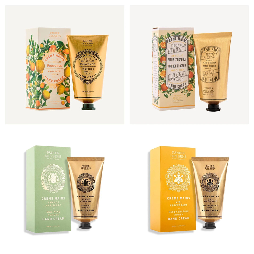 Pack de 4 crèmes mains 75 ml multi-senteurs - Provence, Fleur d'oranger, Miel, Amande - Panier des Sens