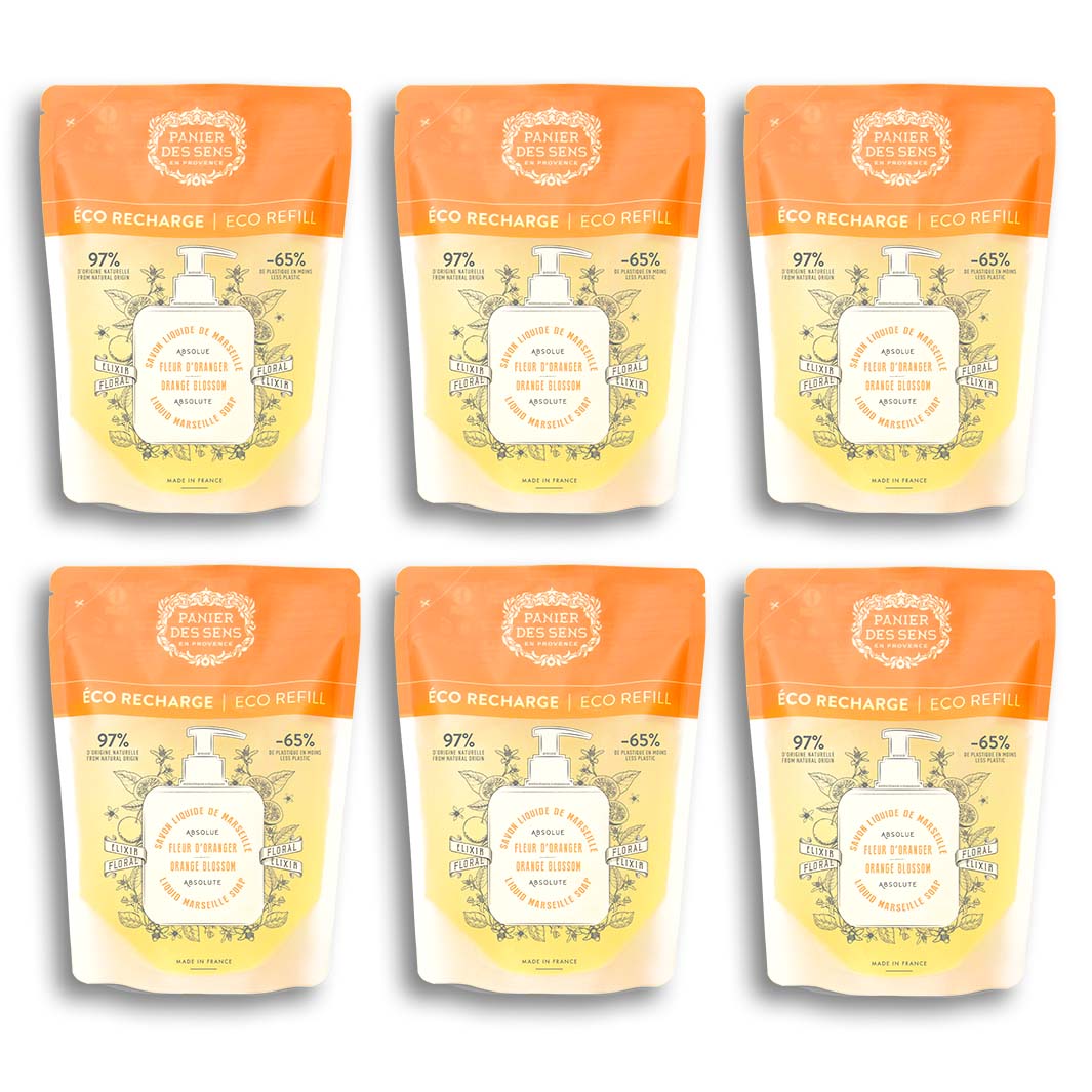 Pack de 6 recharges savon liquide de Marseille - Fleur d'Oranger 6x500ml - Panier des Sens