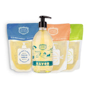 Savon liquide de Marseille Olive Édition limitée 25 ans + 3 recharges - Fleur d'Oranger, Verveine et Pétales d'iris - Panier des Sens