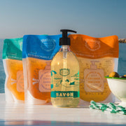 Savon liquide de Marseille Olive Édition limitée 25 ans + 3 recharges - Fleur d'Oranger, Verveine et Pétales d'iris - Panier des Sens