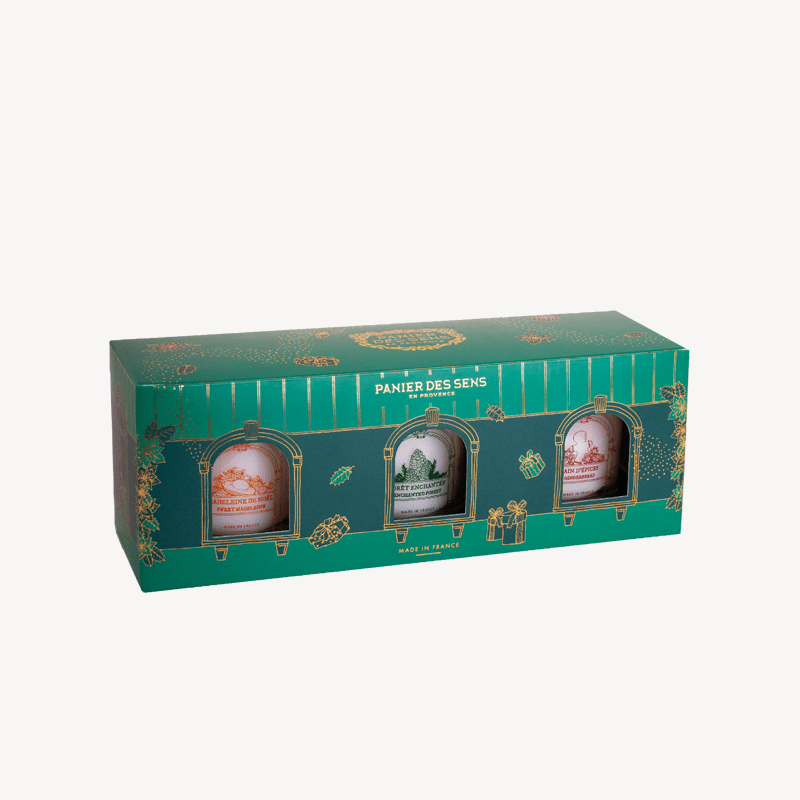 Coffret bougies parfumées - Gourmande, Boisée, Épicée 3x70g - Panier des Sens